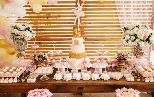 Festive tables with sweets and cake