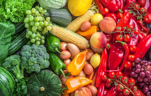 Fruits and vegetables overhead assortment