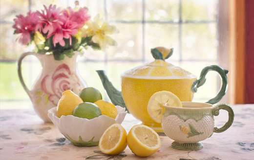 Lemons afternoon teapot cups tea