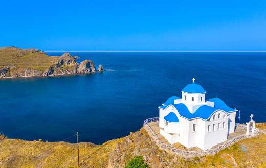 Small church Agios Nikolaos entrance port Myrina island Lemnons Greece