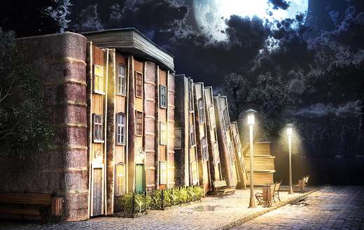 Stack of old books fantasy concept