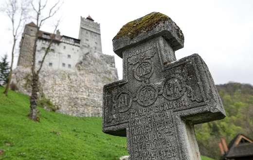 Medieval cross dracula castle Transylvania Romania