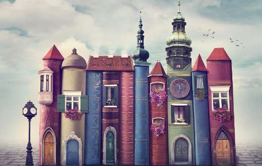 Magic city with old books