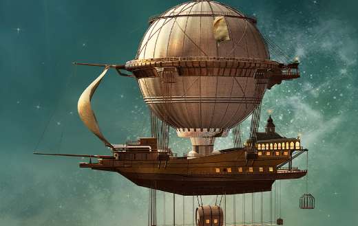 Magic hot air balloon in steampunk style