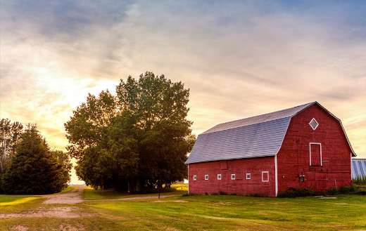 Red barn at sunset puzzle