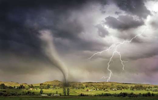 Lightning and tornado hitting village