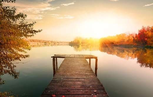 Red autumn and fishing pier