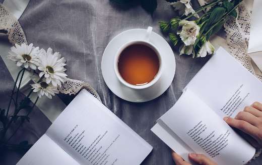 Leisure poetry reading with tea