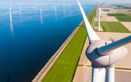 Wind turbine from aerial view Netherlands