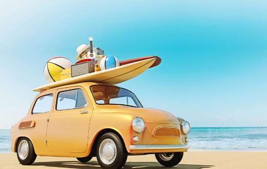 Small retro auto with luggage