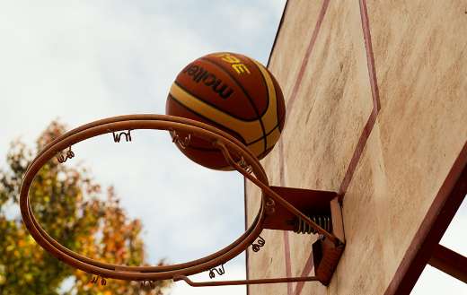 Steel basketball hoop and ball
