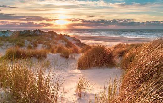Sunset view North sea Friesland Netherlands