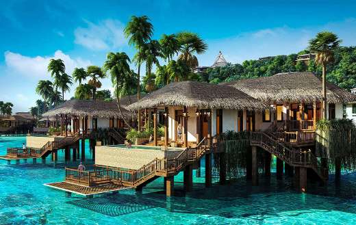 Huts near body of water Vietnam