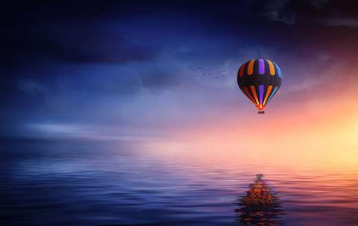 Sunset with air balloon online