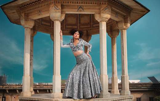 Fashion shooting white concrete building