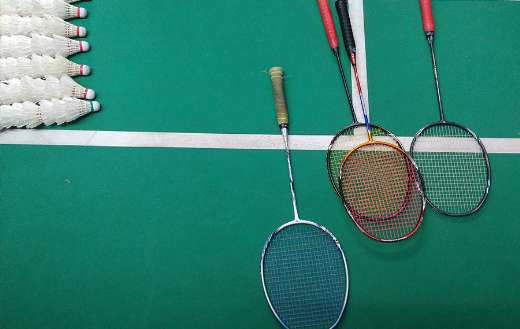 Badminton court and rackets