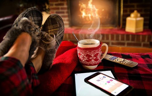 Winter relaxing fireplace coffee