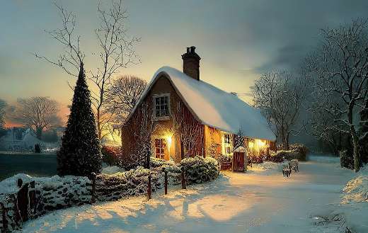 Winter cottage Christmas time