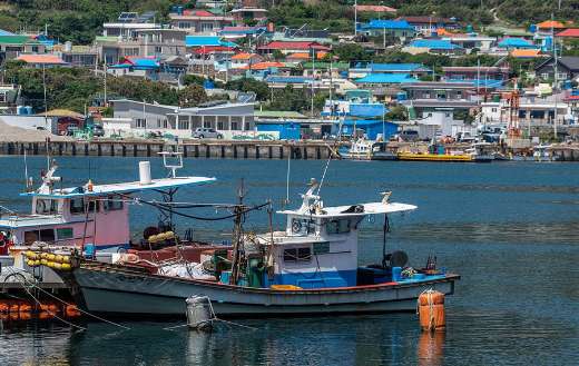 Fishing boats ports beautiful colorful house roofs
