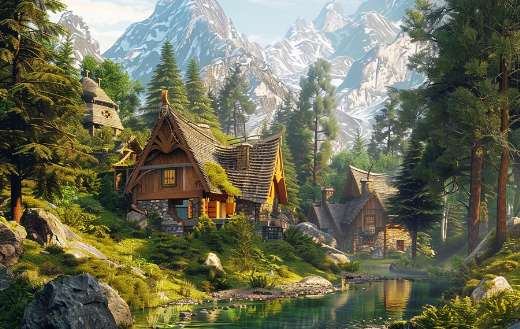 Beautiful cabin houses in the mountain