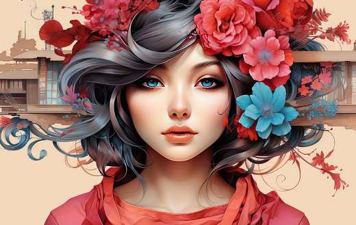 Ai generated woman head flowers