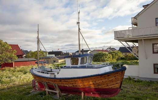 Docked boat backyard