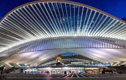 During nighttime architecture railway