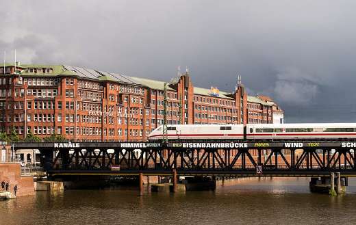 Bridge railroad train and building