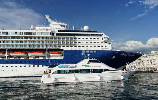 Cruise ship and yacht