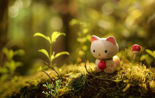 Hello kitty sitting in the forest