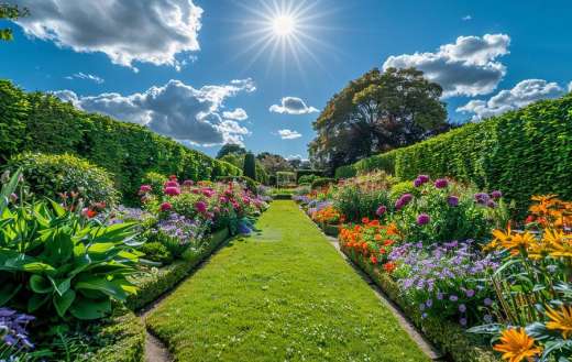 A charming English garden with a mix of colorful flow