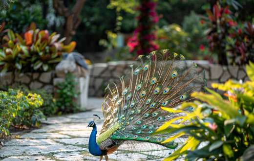 Beautiful peacock with the colorful tail