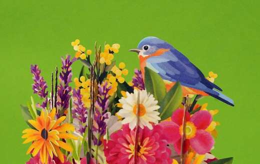 Flowers bird paper made