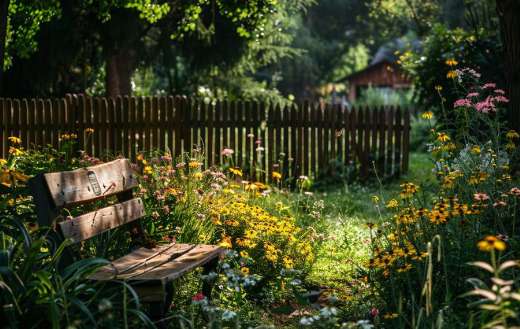 Wooden fences in a rustic garden