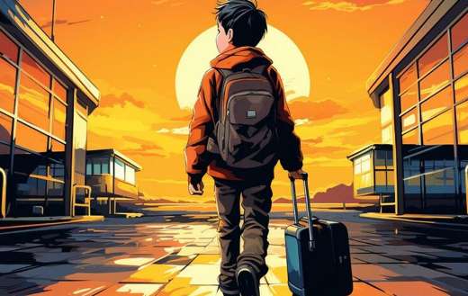 A boy travel online
