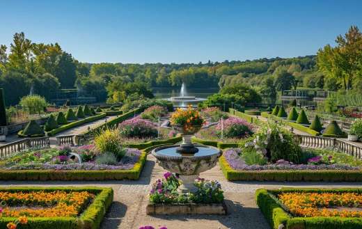 A formal French garden neatly trimmed