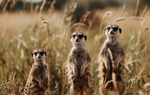A meercats family standing alert