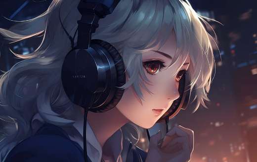Anime woman with headphones