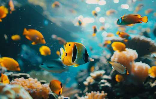 Colorful fish swimming among each other