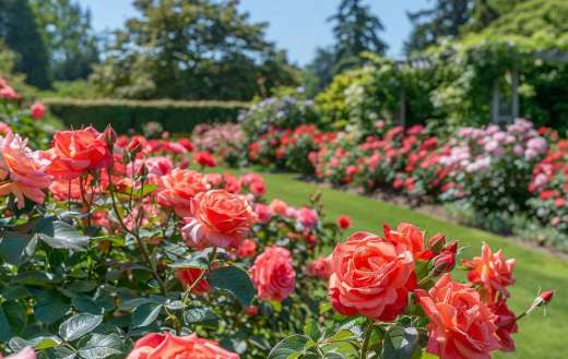 Fully manicured rose garden
