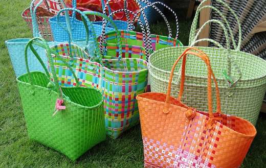 Multicolored rattan bags