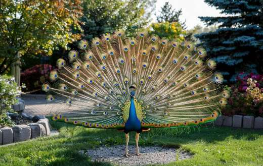 Peacock in a beautiful tail display