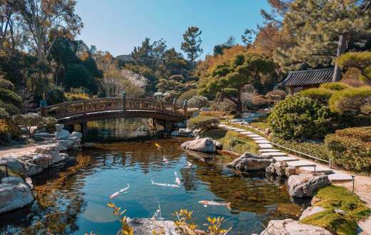 A Japanese tea garden with pond