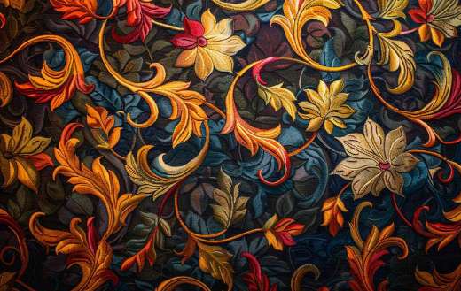 A rich textured tapestry featuring an elaborate design