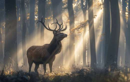 A stag proudly stand in the forest