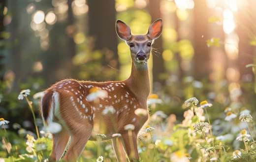 Graceful deer standing in a sunlight