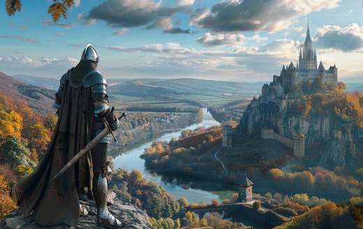 Knight shining armor standing on watched