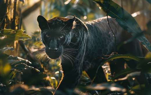 Magnificent black panther stealthily moving through