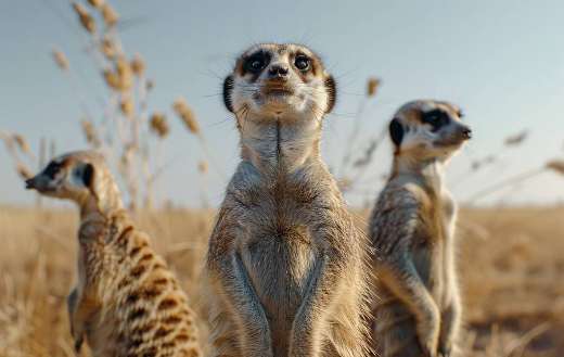 Meercats family standing alert