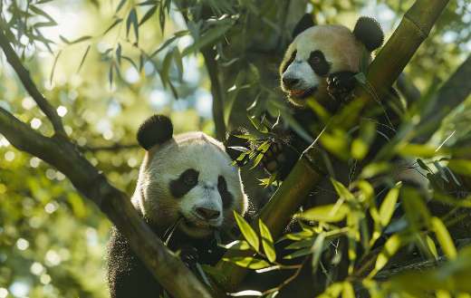 Playful pandas in the bamboo